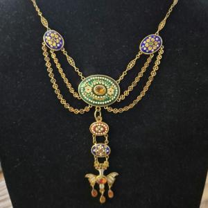 19th Century Necklace In Gold, Enamel, Citrines, And Pearls