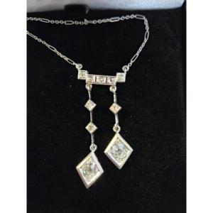 Art Deco Necklace In Gold And Platinum With Diamonds