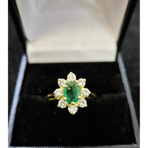Yellow Gold Diamond Emerald Surround Ring