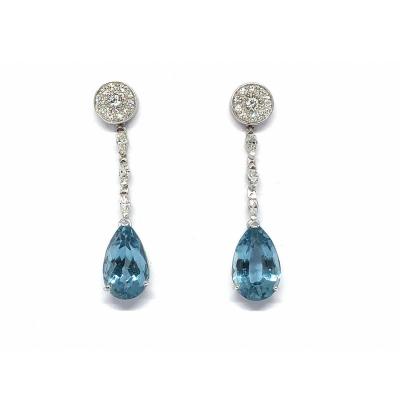Earrings In 750 White Gold, Set With Blue Tapotes And Diamonds