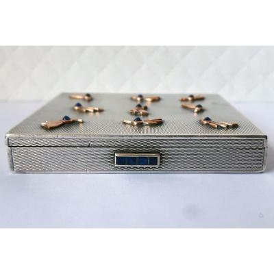 Mauboussin (1827-) - Silver, Gold And Sapphires Poudrier