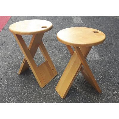 Roger Tallon (france 1929-2001) - Pair Of Foldable Stools, 1978.