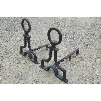 Pair Of Wrought Iron Andirons