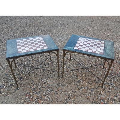 Maison BaguÈs - Paris (1840-) - Pair Of Checkered Coffee Tables, Ca 1950