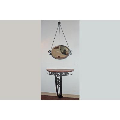 Console And Wrought Iron Mirror, Art Deco, Ca 1930