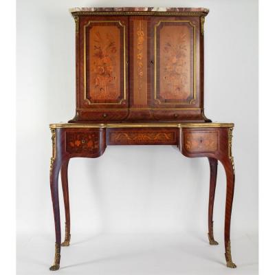 Eugène Dienst - Lady's Office In Marquetry, Late 19th Century.