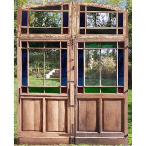 Double Porte Vitrée Ancienne XIXème Pour Atelier Loft Baie Ouverture Pignon Orangerie Portes