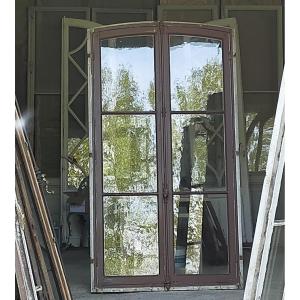Two Old Arched Windows Late 19th Century With Frame And Full Crémone Door Showcase Library