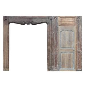 Alcove Woodwork And Old Communication Door In Oak 18th Century