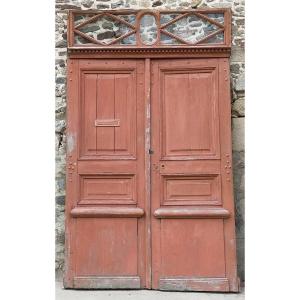 19th Century Double Entrance Door In Oak And Its Transom