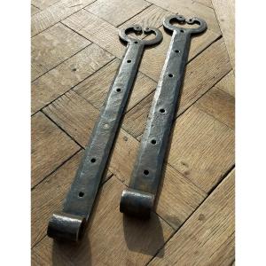 7 Pairs Of Antique 18th Century Wrought Iron Hinges For Shutters Or Doors