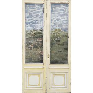 Large Double Glass Door, Haussmann Period, Adjustable Height