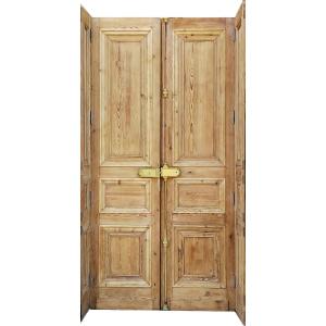 Two Antique Double Doors From The Empire Period With Their Woodwork Frames