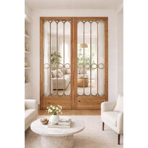 Antique Double Glazed Door "with Circles" Partition, Bay Window, Woodwork