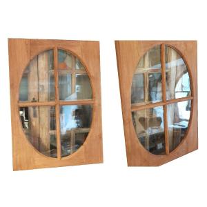 Two Large Oak Bullseye Windows In Very Good Condition, Transom Window