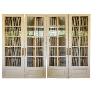 Two Antique Double Glass Doors With Beveled Glass Or Four Room Divider Doors