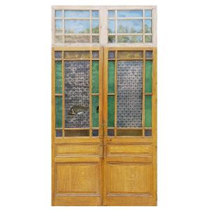 Large Antique Double Glazed Door And Transom To Be Restored/transformed