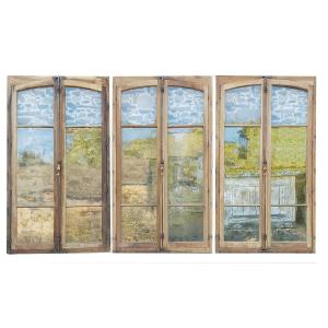 Antique 19th Century Arched Windows Cremone Espagnolette Door Bookcase Showcase