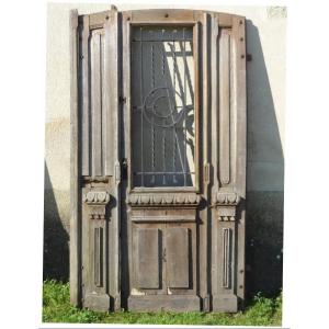 Old Glazed Entrance Door In Oak Tiercée 200x117 Cm