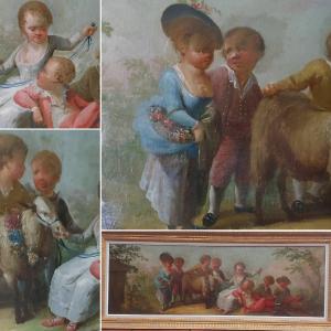 Children Playing With A Goat Louis XVI Style Painting