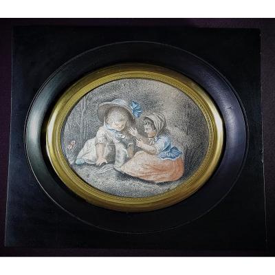 Miniature: Children Playing Pencil Drawing