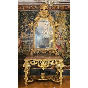 Important Louis XIV Style Console And Mirror