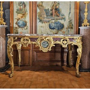 Important Giltwood Console Table, Early 19th Century