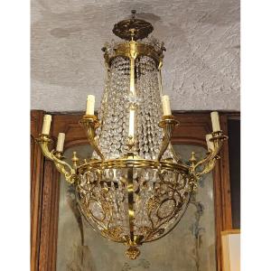 19th Century Bronze Basket-shaped Chandelier
