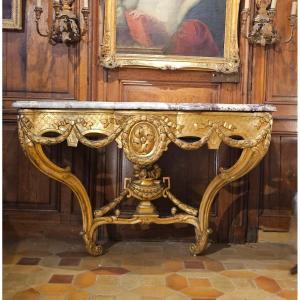 Large Gilded Wood Console Table, Transition Period