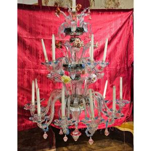 Large Polychrome Glass Chandelier Late 19th Century