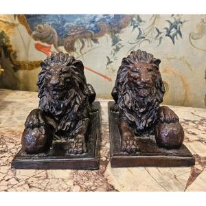 Pair Of Bronze Lions Empire Period