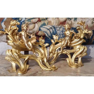 Pair Of Chenets Epoque Nineteenth Century