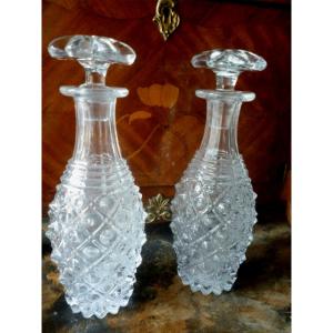 Pair Of 19th Century Bottles From The Creusot Crystal Factory 