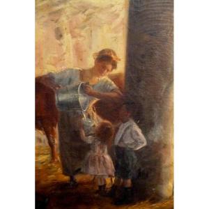 Large Oil On Canvas Léonie Michaud