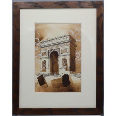 Arc De Triomphe - Modern School XXth In The Style Of Alfred Courmes (1898-1993)
