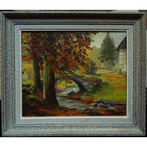 Gaston Thiery (1922-2013) "the Roman Bridge, V. 1960" Creuse, Crozant School, Detroy Student,