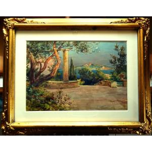 Louis Lessieux (1874-1938) "pergola On The Riviera, Roquebrune? "charentaise School, î