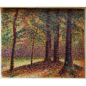 Ernest L. Bonnotte (1873-1954) Dotted Undergrowth. Pointillism Burgundy, Dubois-pillet Hayet