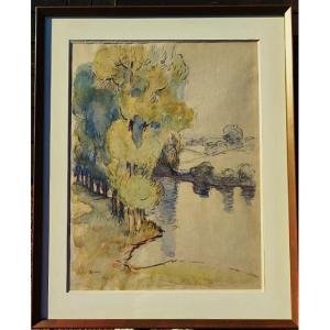 Marcel Coucy Couci (1885-1964) Riverbank, Creuse. Crozant Gargilesse School, Detroy