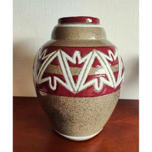Important Ceramic Vase By Luc And Marjolaine Lanel C. 1925. Primavera, Besnard, Chambost