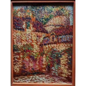 Ernest L. Bonnotte (1873-1954) Farmyard, Burgundy. Pointillism Dubois-pillet, Hayet Luce