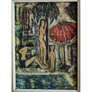 Hauser Frédéric Manit Ozère (1896-1976) The Swimming Pool C.1960. Hungarian, Czech, Vallauris Erdelyi