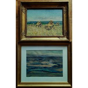 Auguste Michel Colle (1872-1949) Haystacks + Plain Of Sion. Nancy, Lorraine, Peccatte, Baccarat..