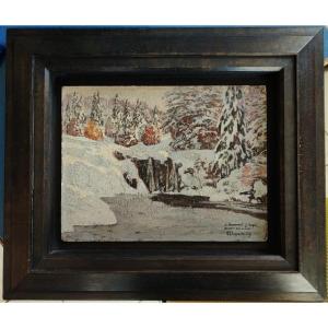 Philippe Wallet (19th-20th Century) Snow Landscape, Jura. Doubs, Roz, Fernier, Switzerland, Mountain.  
