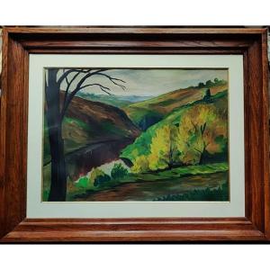 Gaston Thiery (1922-2013) Autumn Evening On The Sedelle At Crozant. Creuse, Detroy, Fresselines