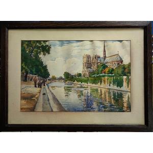 Louis Moreau (1883-1958) Fishermen In Paris, Notre Dame ~1920. Crozant School, Châteauroux, Rue