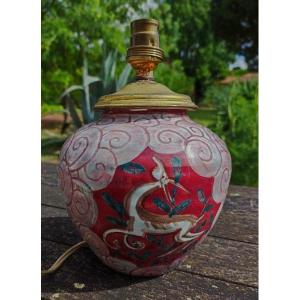 Edouard Cazaux (1889-1974) Lamp Base Circa 1935/40 With Antelope Design. Mayodon, Netherlands