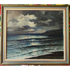 Mario Cavalla ( Torino 1902 - Bordighera 1962 ) Seascape At Sunset. Italy, Limoges, Paguenaud