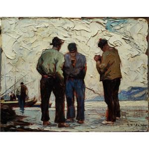 Gustave Vidal (1895–1966) Fishermen In The Mediterranean. Provençal School, Avignon, Marseille, 1913
