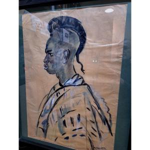 Monique Cras Portrait Of Peulh Ink On Tracing Paper